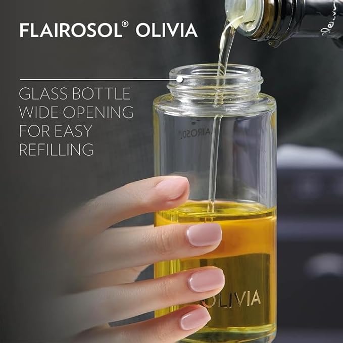 OLIVIA SIGNATURE Advanced Kitchen Oil Sprayer Technology, Fine Mist & Portion Control, Refillable Glass Olive Oil Cooking Spray Bottle for Air Fryer, Salad, BBQ, 130ml (Golden Leaves) - Image 7