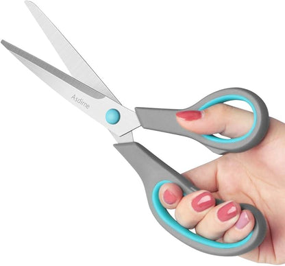 Asdirne Scissors Set of 4, Premium Stainless Steel Razor Blades, Ergonomic Semi-Soft Rubber Grip, Suitable for School, Office and Family Daily Use, 9.6''/8.5''/6.4"/5.4", Blue&Gray