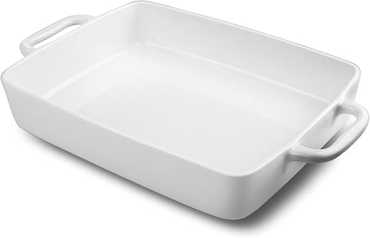 9 x13 Baking Dish Ceramic Lasagna Pan for Oven, Large Bakeware Tray Rectangular Casserole Dishes with Double Handle for Cooking and Daily Use -White