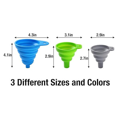 6 Pack Silicone Collapsible Funnels for Kitchen Use Filling Bottles, 3 Small and 3 Large Food Grade Kitchen Funnel Set for Filling Water, Oil, Spices, Powder – Silicone Funnels with Hook for Storage - Image 2