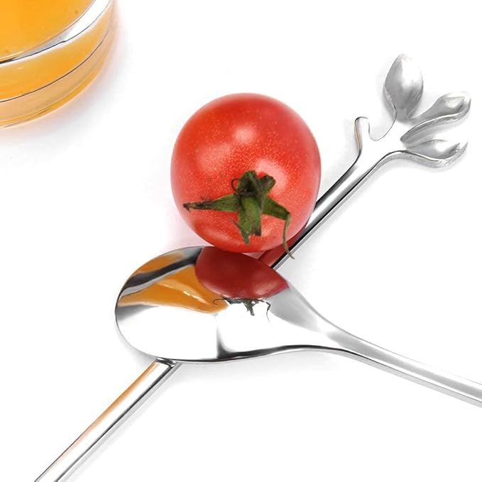 AnSaw 6-Piece Elegant Silver Leaf Long Handle Teaspoons - 7.4" Stainless Steel Stir Spoons for Coffee & Tea, Perfect for Mixing & Stirring - Image 3