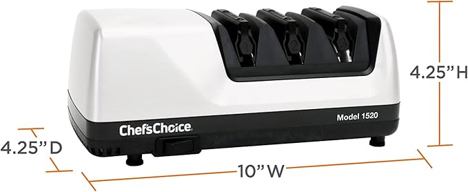 Chef’s Choice Professional Electric Knife Sharpeners for 15- and 20-Degree Straight-Edge and Serrated Knives with Diamond Abrasives & Precision Angle Control, 3-Stage, White - Image 7