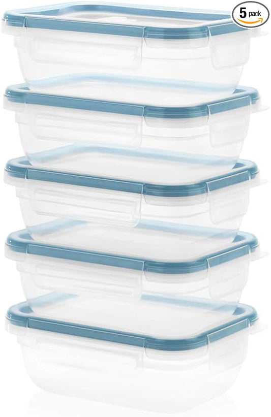 Snapware Plastic Total Solutions (5-Pack, 3 Cup) Food Storage Containers Set, Airtight & Leakproof Plastic Locking BPA-Free Lids Tupperware, Freezer Dishwasher Microwave Safe