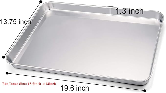 TeamFar Baking Sheet, 20’’×14’’×1’’, Cookie Sheet Half Sheet Baking Pans Stainless Steel, Non Toxic & Healthy, Heavy Duty & Thick Gauge, Mirror Finish & Dishwasher Safe - 2 Piece - Image 2