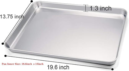 TeamFar Baking Sheet, 20’’×14’’×1’’, Cookie Sheet Half Sheet Baking Pans Stainless Steel, Non Toxic & Healthy, Heavy Duty & Thick Gauge, Mirror Finish & Dishwasher Safe - 2 Piece - Image 2