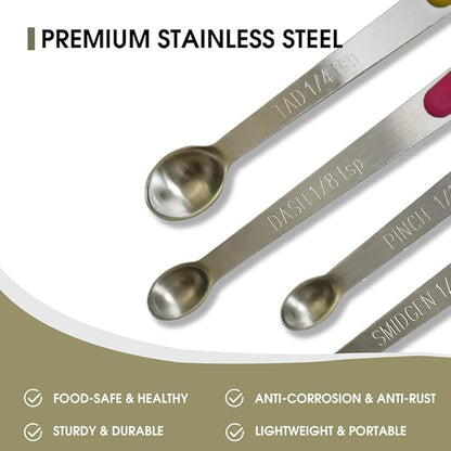 2Pack Mini Measuring Spoons Set, Tiny Stainless Steel Measure Teaspoons with Silicone Handle, Suitable for Small Amount of Dry or Liquid Ingredients (1/64, 1/32, 1/16, 1/8, 1/4 tsp) - Image 3