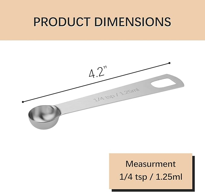 1PCS 1/4tsp (1.25ml) Single Measuring Spoon, Stainless Steel Individual Teaspoons Only - Image 2