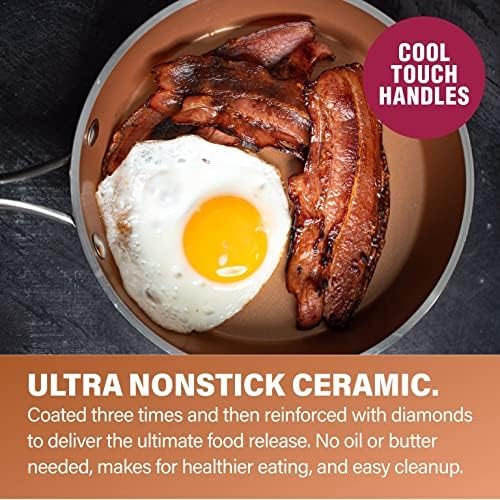 Gotham Steel Hammered 15 Pc Ceramic Cookware Set Nonstick, Induction Pots and Pans Set Non Stick with Bakeware Set & Steamer for Cooking, Non Toxic PFOA PFOS Free, Oven & Dishwasher Safe - Copper - Image 3