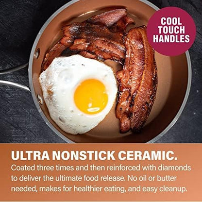 Gotham Steel Hammered 15 Pc Ceramic Cookware Set Nonstick, Induction Pots and Pans Set Non Stick with Bakeware Set & Steamer for Cooking, Non Toxic PFOA PFOS Free, Oven & Dishwasher Safe - Copper - Image 3