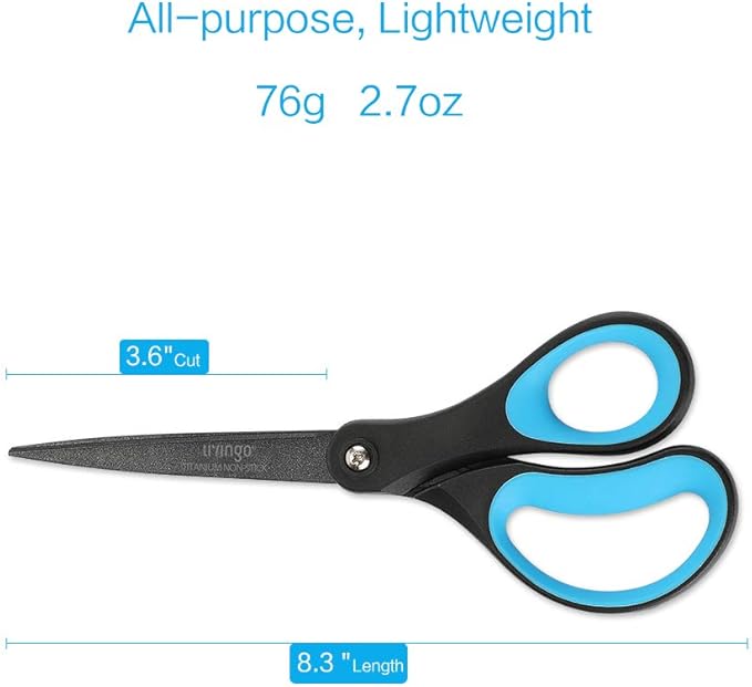 LIVINGO 2 Pack 8" Titanium Non-Stick Scissors, Professional Stainless Steel Comfort Grip, All-Purpose, Straight Office Craft Scissors for DIY(Blue/Black) - Image 2