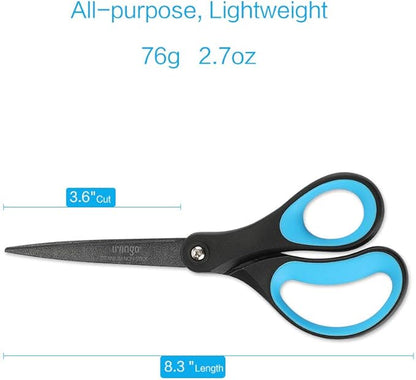 LIVINGO 2 Pack 8" Titanium Non-Stick Scissors, Professional Stainless Steel Comfort Grip, All-Purpose, Straight Office Craft Scissors for DIY(Blue/Black) - Image 2