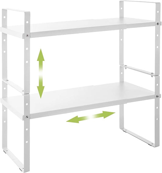 Across-Star Expandable Cabinet Shelf Organizer Rack, Stackable Kitchen Counter Storage Shelves Stand, Adjustable Height Pantry Shelf Spice Rack (White, 2 Pack) by Acorss-Star