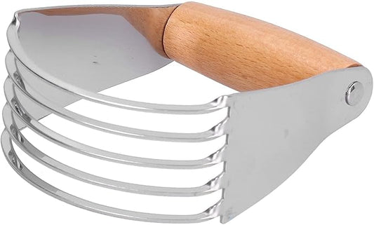 Dough Blender, Stainless Steel Pastry Cutter Heavy Duty Dough Cutter with Blades Pastry Blender and Butter Cutter Dough Flour Metal Mixer Cutter Portable Pastry Cutter for Baking Home, Wood Handle