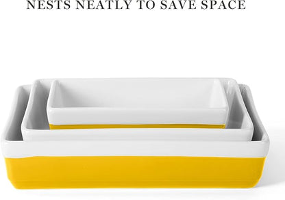 MARTHA STEWART 3-Piece Oven to Table Stoneware Bakeware Set – Baking Dish & Casserole Set – Yellow – Durable Oven-Safe Bakeware for Baking and Serving - Image 4