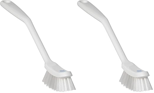 Vikan - Fine Dish Brush - Heavy-Duty, Narrow, Slip-Resistant Cleaning Brush, Polypropylene, Polyester Bristle, 11 Inch, White, (42875) (Pack of 2) by Vikan
