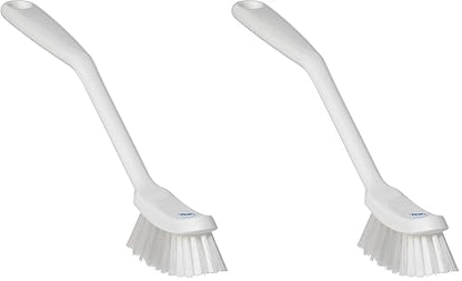 Vikan - Fine Dish Brush - Heavy-Duty, Narrow, Slip-Resistant Cleaning Brush, Polypropylene, Polyester Bristle, 11 Inch, White, (42875) (Pack of 2) by Vikan