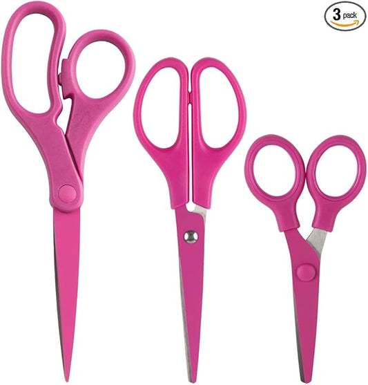 JAM PAPER Multi Purpose Scissors Set - Pink - Assorted Sizes - Ergonomic Handle & Stainless Steel Pointed Tip Blades - 3/Pack by JAMPaper