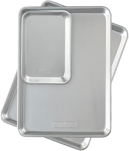 Nordic Ware Naturals Half Sheet Set - USA Made Aluminum Commercial Quality Sheet Pan for Baking or Roasting, Encapsulated Galvanized Steel Rim Prevents Warping, 2pk Half + 1/8 Sheet by NordicWare