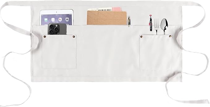 Server Apron with 5 Pockets - Rivet buckle Unisex Short/Half Waiter Waist Short Apron