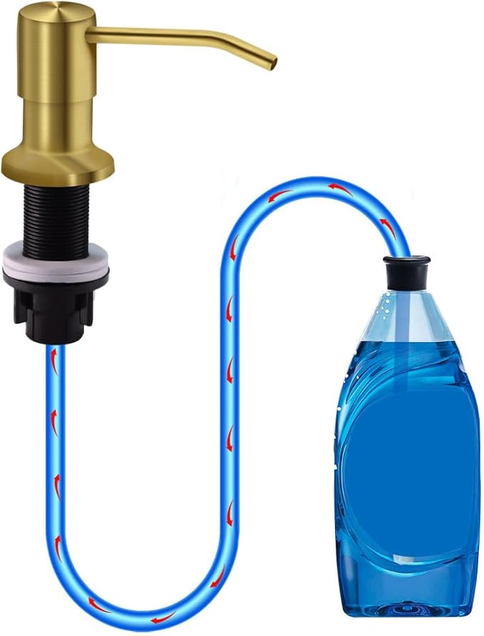 Soap Dispenser for Kitchen Sink, Countertop Sink Soap Dispenser Pump, 47" Silicone Extension Tube Connect to The Soap Bottle Directly, Say Goodbye to Frequent Refills (Golden) by izolor