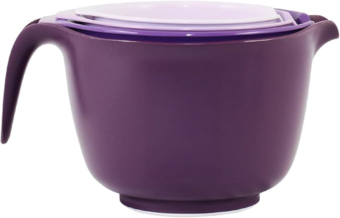 Glad Mixing Bowls with Pour Spout, Set of 4 - Nesting Plastic Bowls (1.2qt, 1.9qt, 2.8qt, and 3qt with Handle) - Non Slip Base, Dishwasher Safe Kitchen Cooking and Baking Supplies, Purple - Image 7