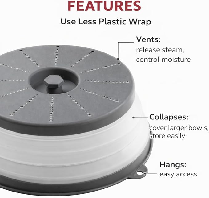 HIC Kitchen Collapsible Microwave Food Cover, BPA Free, Contains Splatter and Mess - Image 4