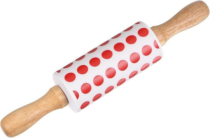 HARFINGTON Silicone Rolling Pins for Baking 9 Inch Wooden Handle Non Stick Rolling Pin Small Roller Playdough Rolling Pins for Dough Pizza Pastry Fondant Kitchen, Red White