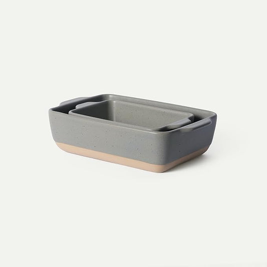 Mora Ceramic Set of 2 Baking Dishes For Casserole, Banana Bread, Brownies, Broiling, Roasting, and Baking. 7x11 in and Loaf Pans - Porcelain Serving Bakeware from Oven to Table. Freezer Safe - Peppercorn by MORA