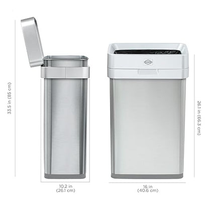 Clorox 13 Gallon Trash Can - 50L Slim Open Top Garbage Bin for Commercial Spaces, Kitchen, Office - Narrow Rectangular Stainless Steel Body with Hinged Rim Protection - Image 4