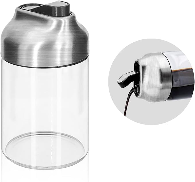 Aelga Soy Sauce Dispenser, 7oz Non-Drip Spout Oil and Vinegar Dispenser with Auto Flip Cap, Glass Oil Cruet for Kitchen Cooking by Aelga