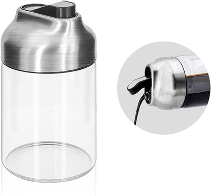 Aelga Soy Sauce Dispenser, 7oz Non-Drip Spout Oil and Vinegar Dispenser with Auto Flip Cap, Glass Oil Cruet for Kitchen Cooking by Aelga
