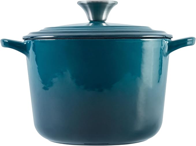 Flavehc Dutch Oven Pot with Lid 2.8 qt Cast Iron Dutch Oven for Bread Baking DarkCyan Enameled Cast Iron Rice Pot with Handels - Image 9