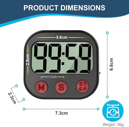 Kitchen Timer, Digital Visual Timer Magnetic Clock Stopwatch Countdown Timer, Large LCD Screen Display Big Digits, Loud Alarm for Cooking, Shower, Bathroom - Image 4