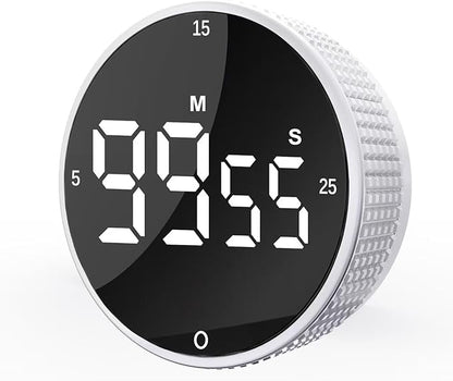 Upgrade Digital Kitchen Timer - Magnetic Countdown Countup Visual Pomodoro Timer with Large LED Display, 3-Preset Times (5, 15, 25), 3 Volume Levels, Ideal for Cooking, Baking and Fitness (1, White) by Junvil