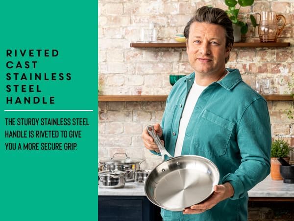 T-Fal x Jamie Oliver Stainless Steel Fry Pan 9.5-Inch, Induction Compatible, Oven Safe up to 500°F, Chef's Stainless Steel Skillet, Frying Pan, Silver - Image 5