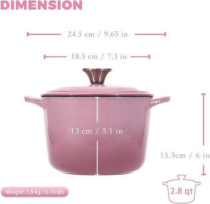 Flavehc Dutch Oven Pot with Lid 2.8 qt Cast Iron Dutch Oven for Bread Baking Pink Enameled Cast Iron Rice Pot with Handels - Image 4