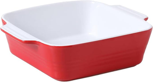 DOWAN 8x8 Baking dish, Square Baking Pan, Ceramic Casserole Dishes for Oven, Cake Pan with Handle, for Brownie, Lasagna, Casserole, 2 Quart, Home Gift, Wedding Gift, Red by DOWAN