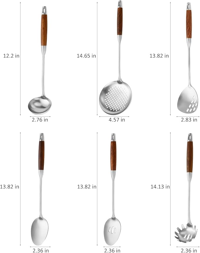 Izurok 18/10 Stainless Steel Kitchen Utensils Set,6 Piece Cooking Utensils With Wood Handle,Heat Resistant Kitchen Tool Set With Spatula, Spoon, Ladle, Skimmer, Slotted Spoon, Pasta - Image 2
