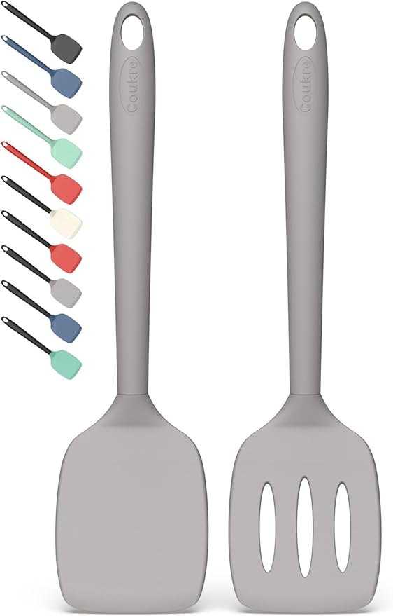 Coukre 2 Pack Silicone Spatula Set, High Heat Resistant, BPA Free Kitchen Spatula, Solid & Slotted Turner for Non-Stick Pans, Sautéing, and Flipping(2, PureGray) by Coukre