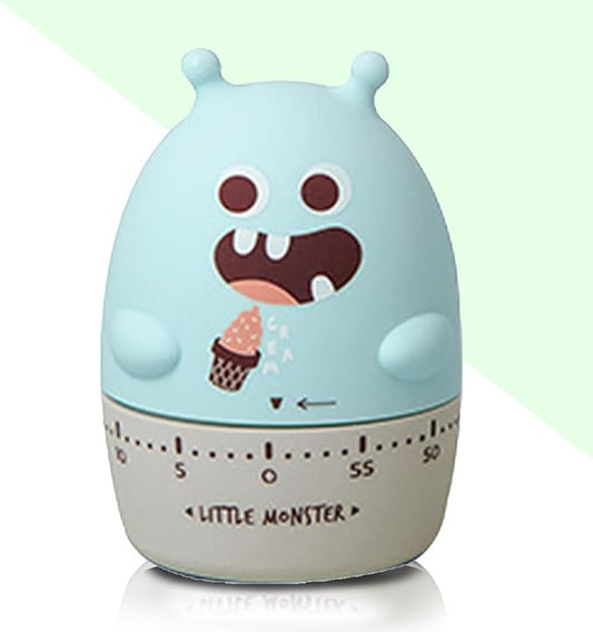 Quirky Creature Mechanical Kitchen Timer, Cute 60-Minute Manual Wind Up Countdown Clock, Unique Matte Blue Visual Timer for Kids, Creative Study Tool & Office Desk Gift (Blue)