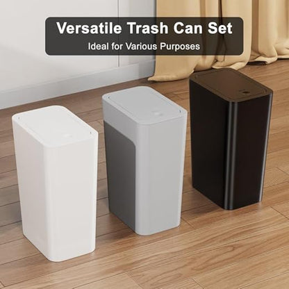 N. NETDOT 3 Pack Small Trash Can with lid, 3 Gallon Bathroom Trash Can,Garbage Can Slim Trash Bin Waste Basket for Bathroom,Kitchen,Bedroom,Living Room,Office,Laundry - Off White,Black,Grey - Image 5