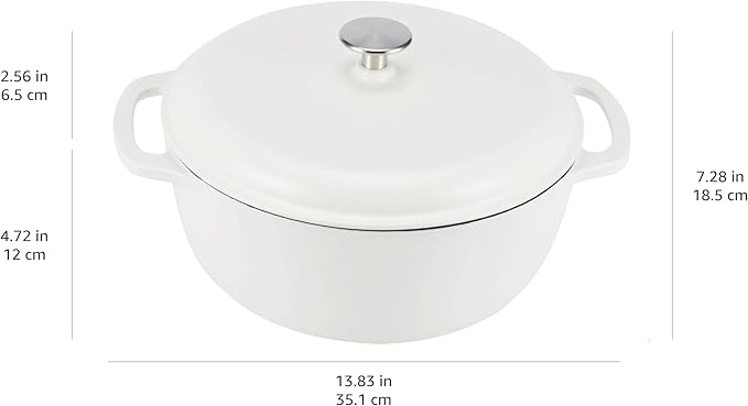 Amazon Basics Enameled Cast Iron Dutch Oven Pot with Lid, Round, Dual Handles, Heavy-Duty, Oven Safe for Stews, Roasting, Baking, 6-Quart, Matte White - Image 4