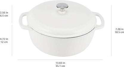 Amazon Basics Enameled Cast Iron Dutch Oven Pot with Lid, Round, Dual Handles, Heavy-Duty, Oven Safe for Stews, Roasting, Baking, 6-Quart, Matte White - Image 4