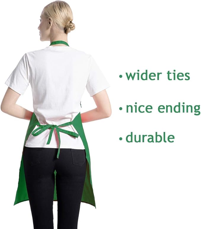 Total 12 PCS Plain Bib Blackish Green Bulk Aprons for Women Men Adult with 2 Front Pockets-BBQ Dad Grilling Cooking Apron (green-12pcs) - Image 5