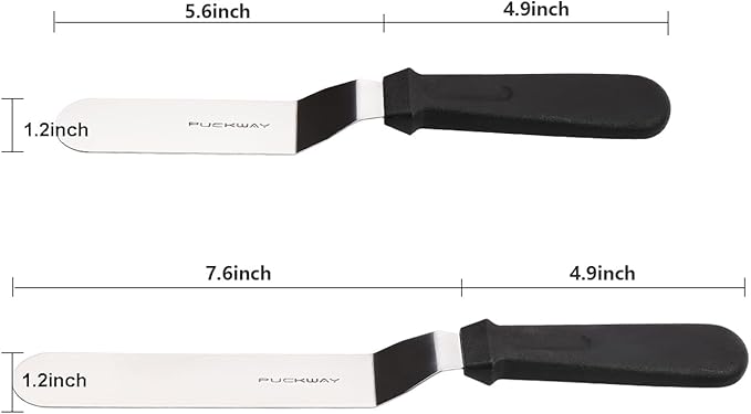 Angled Icing Spatula, Stainless Steel Offset Spatula, Cake Spatula Set of 2 Black 6, 8 inch Blade - Image 2