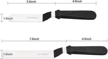 Angled Icing Spatula, Stainless Steel Offset Spatula, Cake Spatula Set of 2 Black 6, 8 inch Blade - Image 2