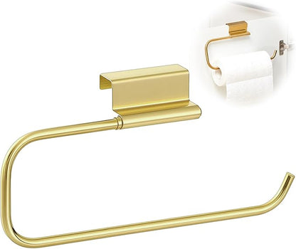 Yaocom 12.4 Inches Cabinet Door Paper Towel Holder Camper Under Sink No Drilling Paper Towel Storage and Dispenser for RV Kitchen Bathroom Laundry Room, Stainless Steel(Gold,1 Pcs)
