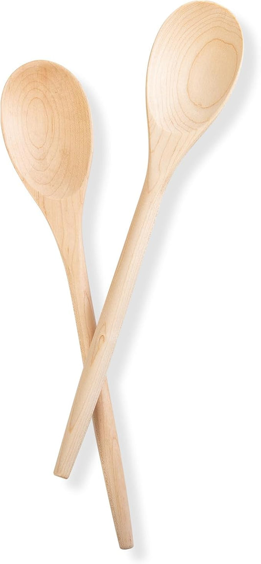 2PCS Wooden Cooking Spoons, 14 Inch Maple Wooden Spoons for Cooking or Mixing Salad, Wooden Spoons Cooking for Stirring Sauce Soup Nonstick Spoon Kitchen Serving Utensil Long Handle with Smooth Finish