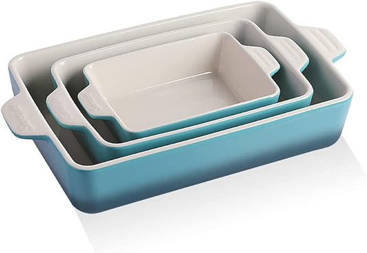 Sweejar Ceramic Bakeware Set, Rectangular Baking Dish for Oven Lasagna Pans for Cooking, Kitchen, Cake Dinner, Banquet and Daily Use, 11.8 x 7.8 x 2.76 Inches of Casserole Dishes (Gradient Blue) by Sweejarco1949