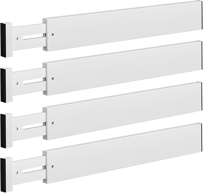 DUCOO 4 PCS Drawer Divider, 17"-22" Adjustable Bamboo Drawer Dividers Organizers, Expandable Separators for Kitchen, Clothes, Dressers, Home, Office, White by Unknown